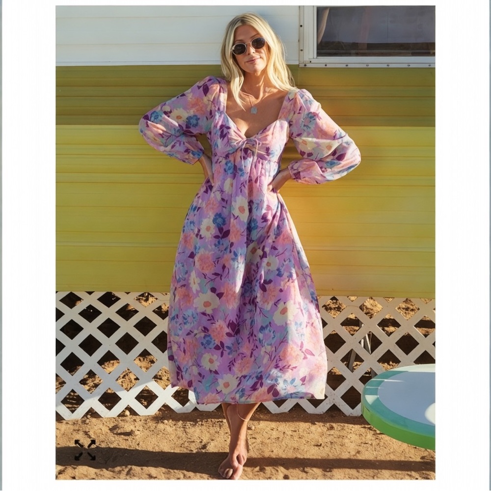 Billabong x Salty Blonde Floral Midi Dress Cottagecore Milkmaid S